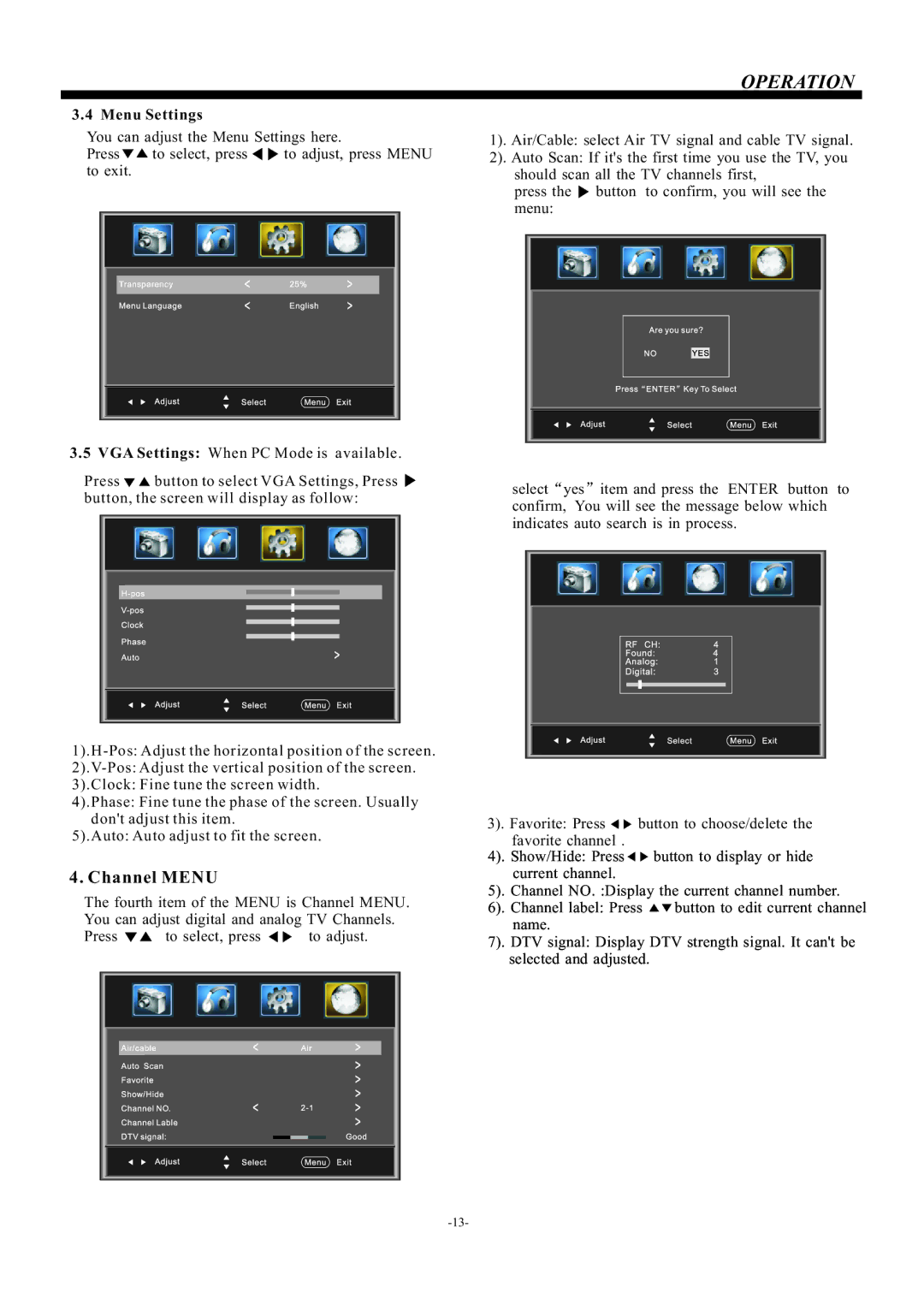 Westinghouse vr-2418 manual Channel Menu, Menu Settings 