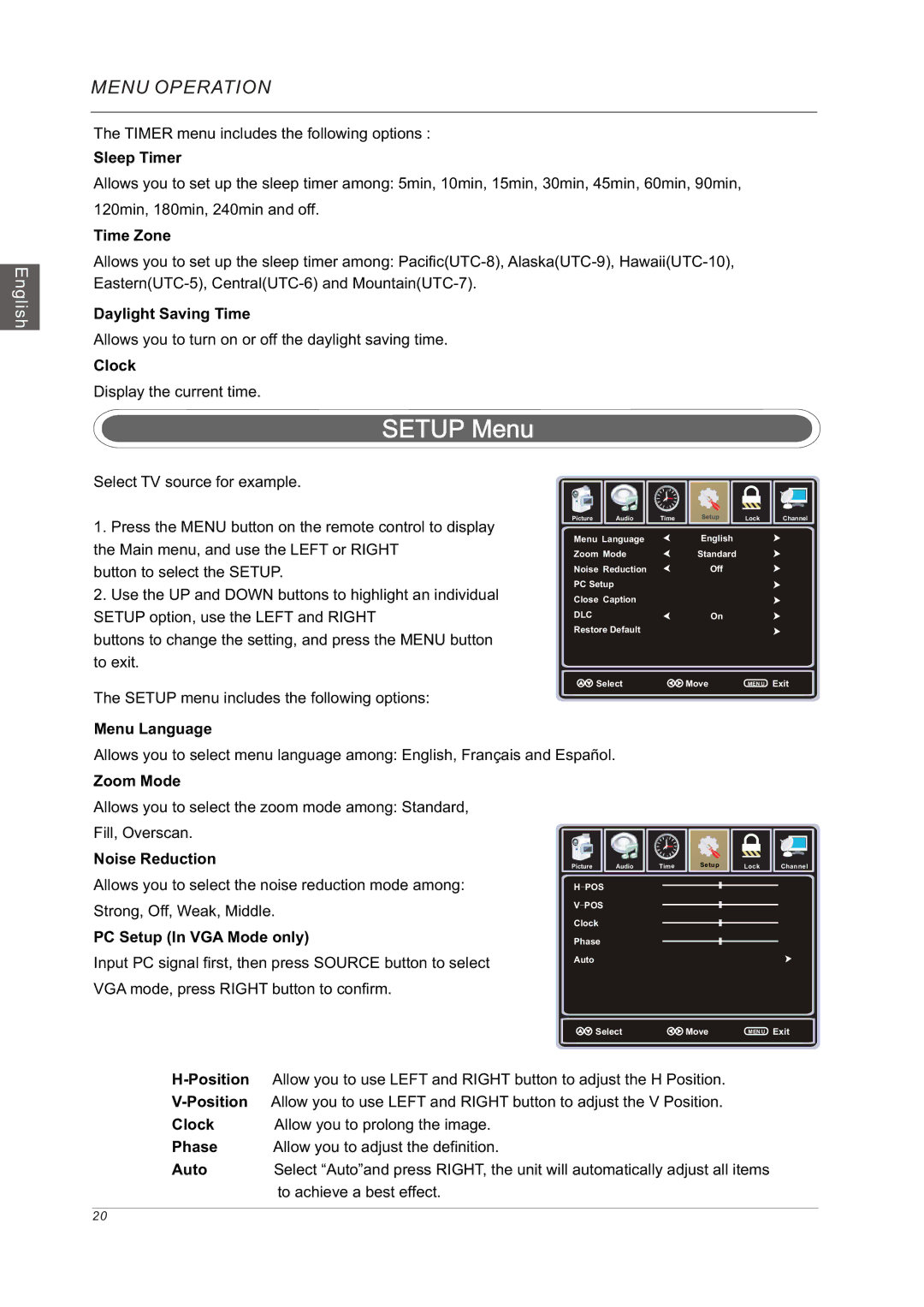 Westinghouse VR-3225 manual Setup Menu 