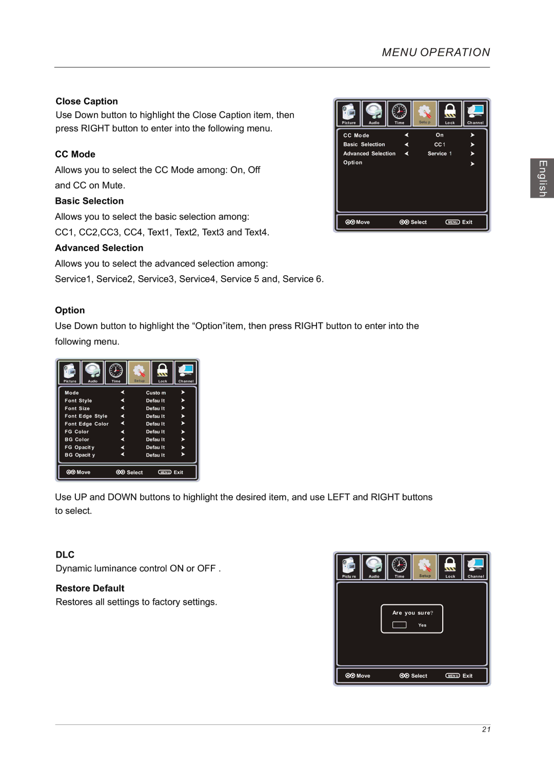 Westinghouse VR-3225 manual Close Caption, CC Mode, Basic Selection, Advanced Selection, Option 