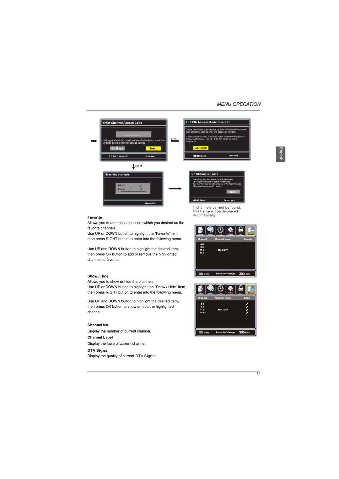 Westinghouse VR-3730 manual Error Access Code Incrrect 