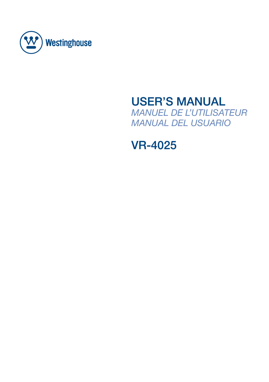 Westinghouse VR-4025 manual 