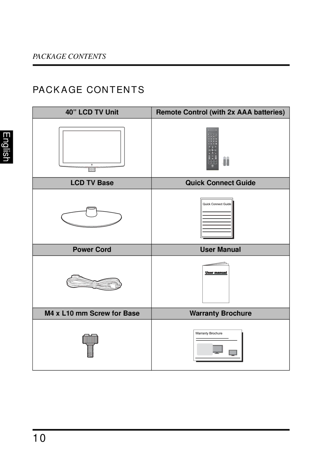 Westinghouse VR-4025 manual Package Contents 