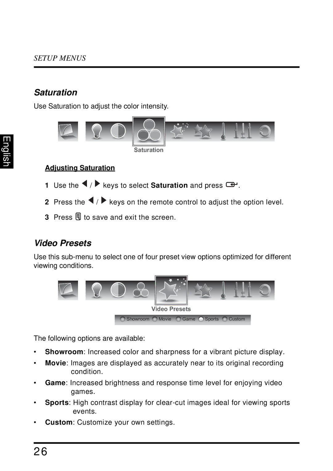 Westinghouse VR-4025 manual Video Presets, Adjusting Saturation 