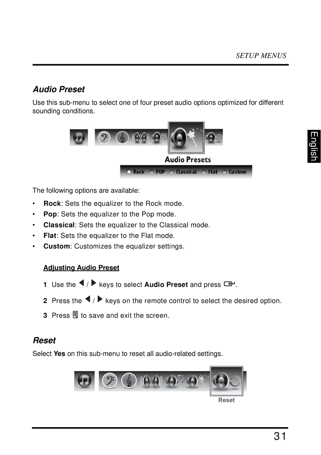 Westinghouse VR-4025 manual Adjusting Audio Preset 