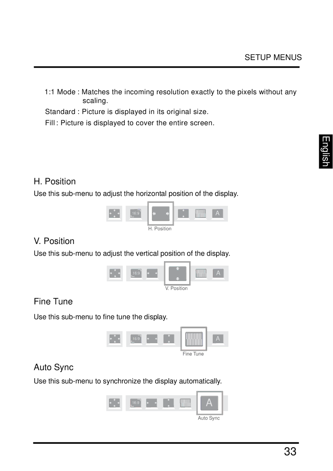 Westinghouse VR-4025 manual Position, Fine Tune, Auto Sync 