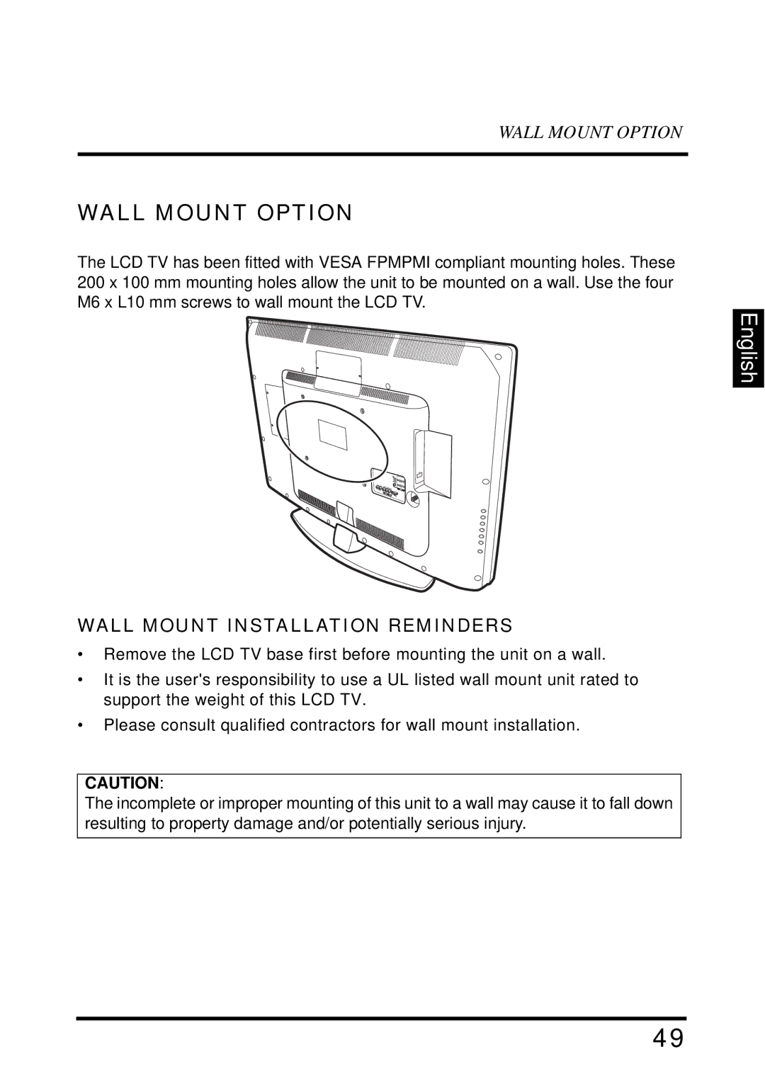 Westinghouse VR-4025 manual Wall Mount Option, Wall Mount Installation Reminders 