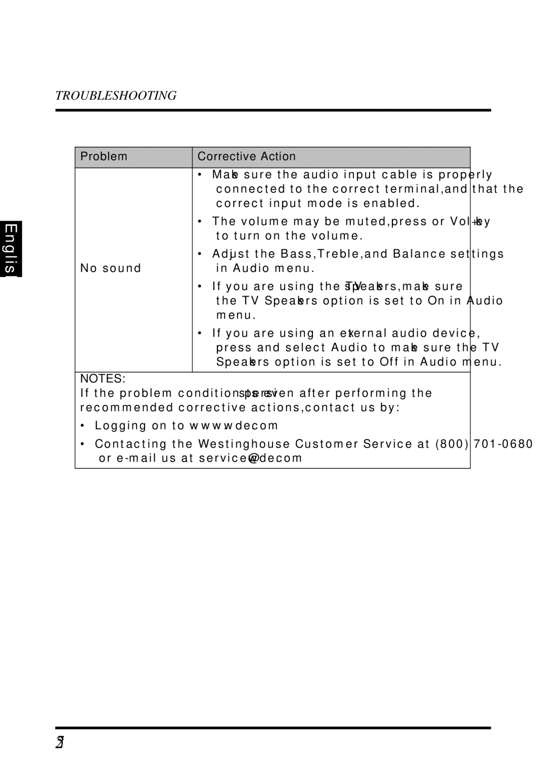 Westinghouse VR-4025 manual Make sure the audio input cable is properly 