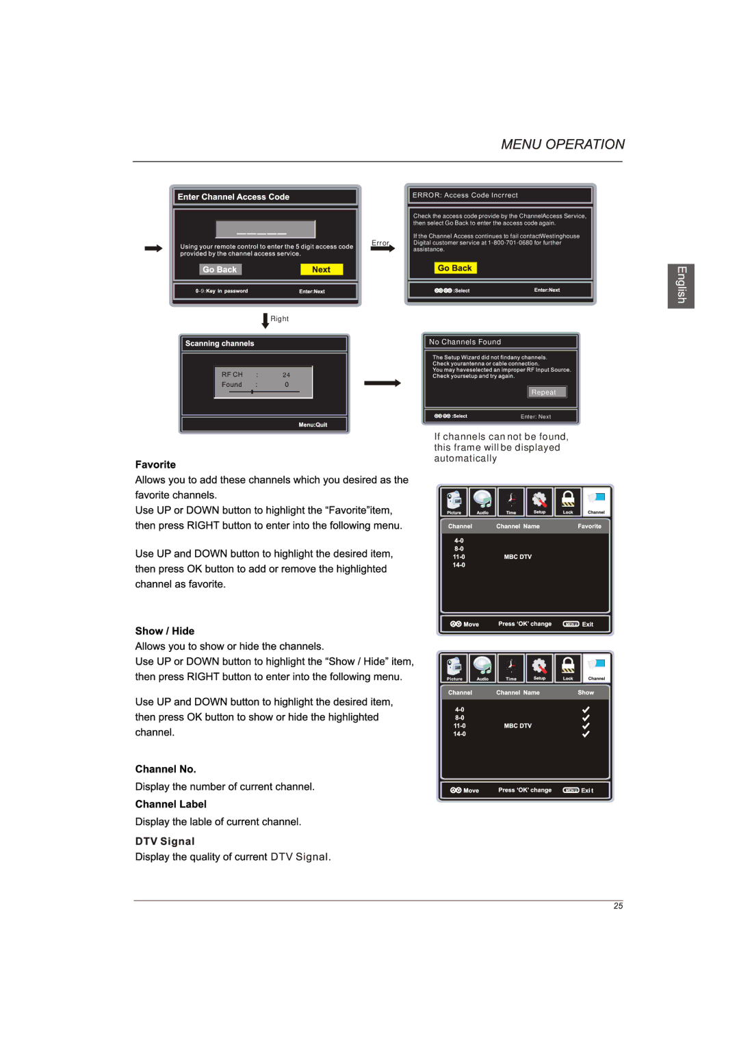 Westinghouse VR-5535Z manual No Channels Found Repeat 