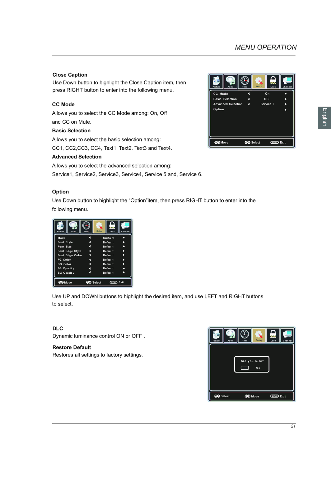 Westinghouse VR-6025Z manual Close Caption, CC Mode, Basic Selection, Advanced Selection, Option 