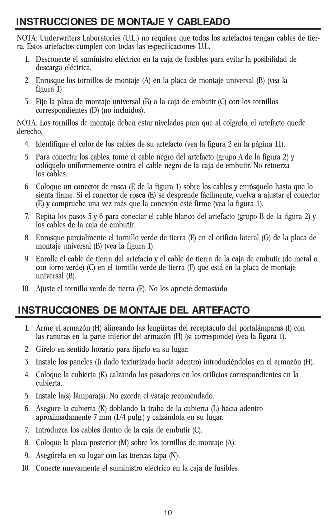 Westinghouse W-002 owner manual Instrucciones DE Montaje Y Cableado, Instrucciones DE Montaje DEL Artefacto 