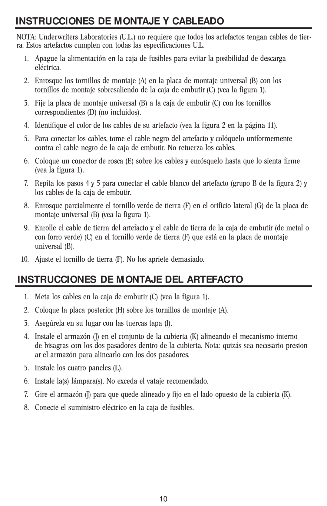 Westinghouse W-005 owner manual Instrucciones DE Montaje Y Cableado, Instrucciones DE Montaje DEL Artefacto 