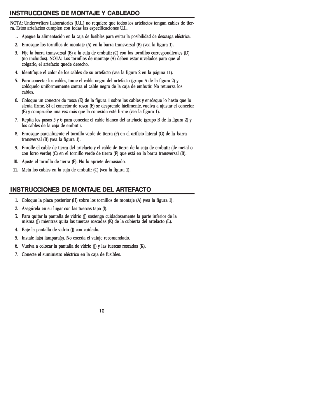Westinghouse W-007 owner manual Instrucciones De Montaje Y Cableado, Instrucciones De Montaje Del Artefacto 