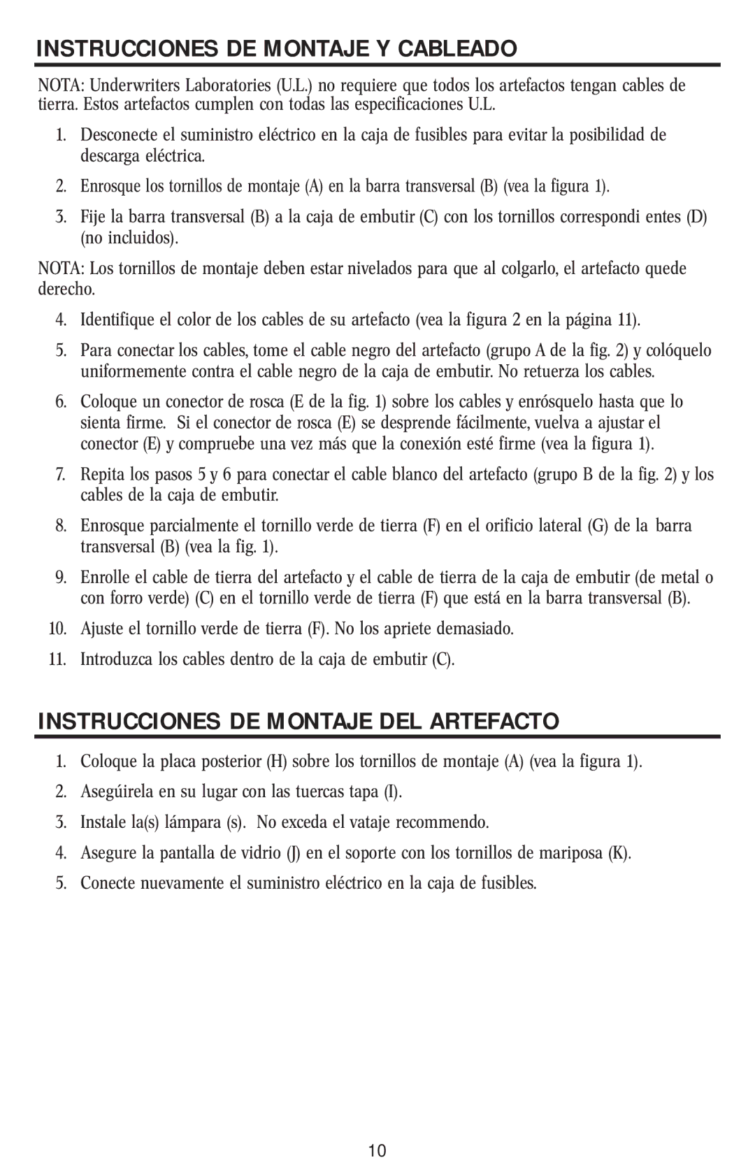 Westinghouse W-015 owner manual Instrucciones DE Montaje Y Cableado, Instrucciones DE Montaje DEL Artefacto 