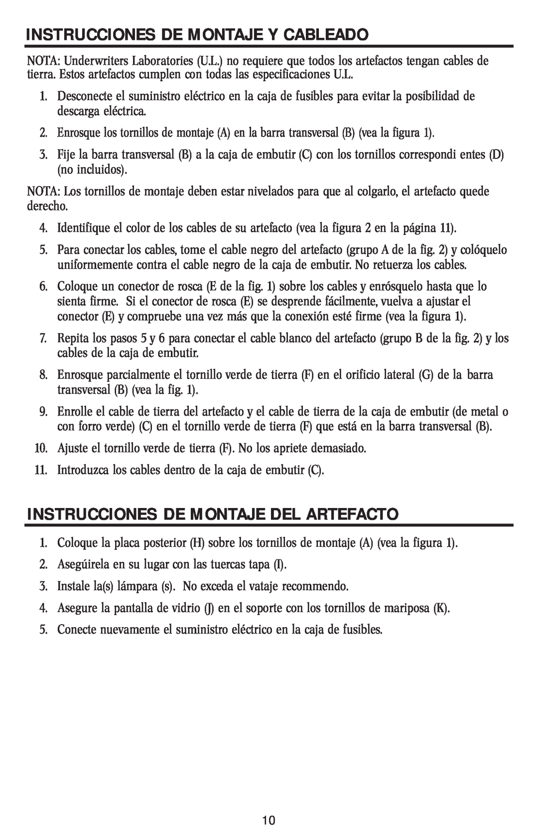 Westinghouse W-015 owner manual Instrucciones De Montaje Y Cableado, Instrucciones De Montaje Del Artefacto 