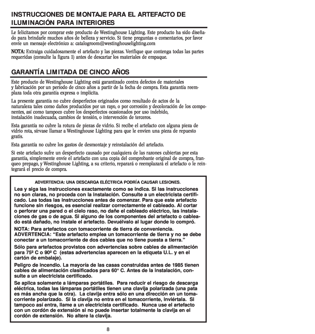 Westinghouse w-025, 082504 owner manual Garantía Limitada De Cinco Años 