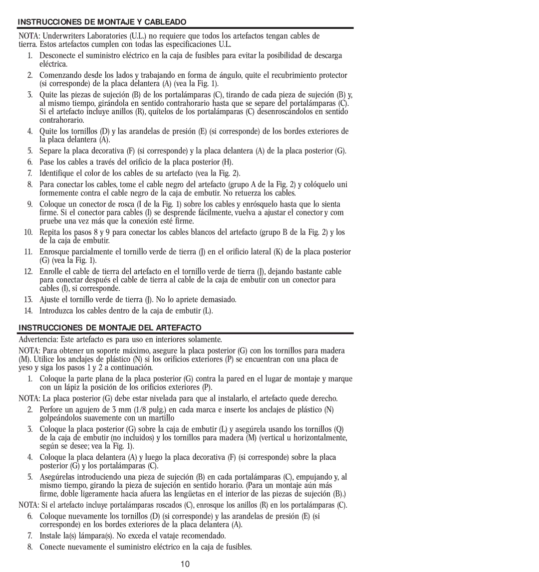 Westinghouse w-025 owner manual Instrucciones DE Montaje Y Cableado 