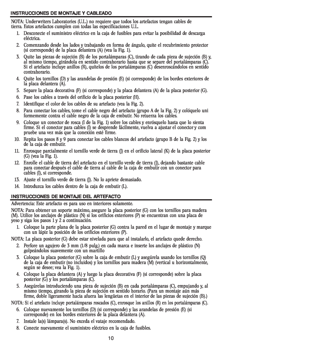 Westinghouse w-025 owner manual Instrucciones De Montaje Y Cableado, Instrucciones De Montaje Del Artefacto 