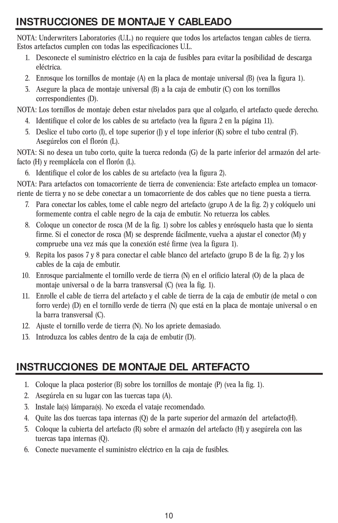 Westinghouse w-031 owner manual Instrucciones DE Montaje Y Cableado, Instrucciones DE Montaje DEL Artefacto 