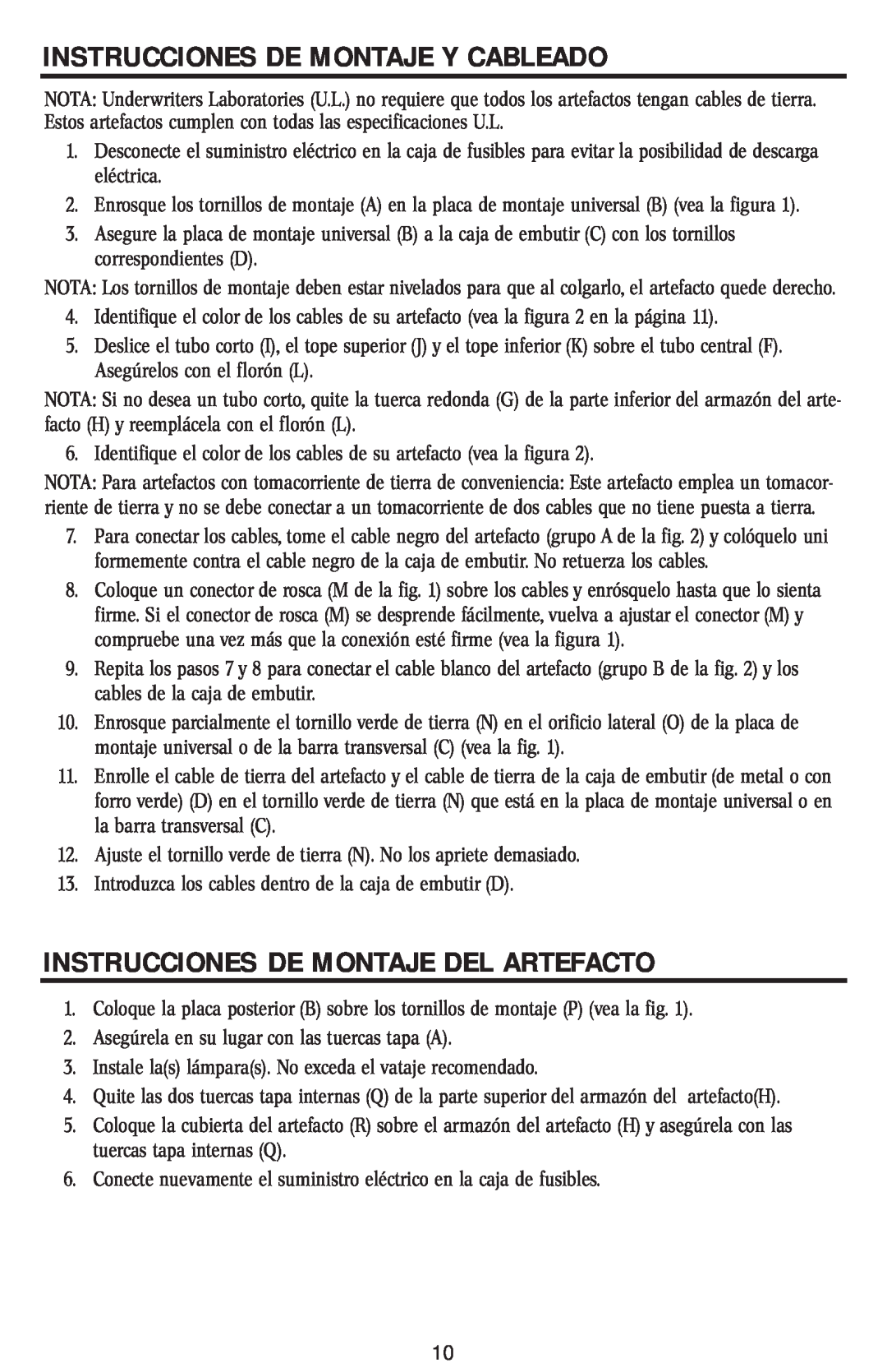 Westinghouse w-031 owner manual Instrucciones De Montaje Y Cableado, Instrucciones De Montaje Del Artefacto 