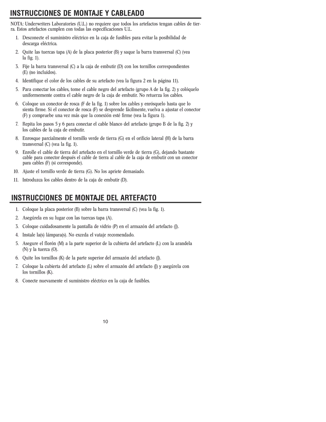 Westinghouse W-032 owner manual Instrucciones DE Montaje Y Cableado, Instrucciones DE Montaje DEL Artefacto 