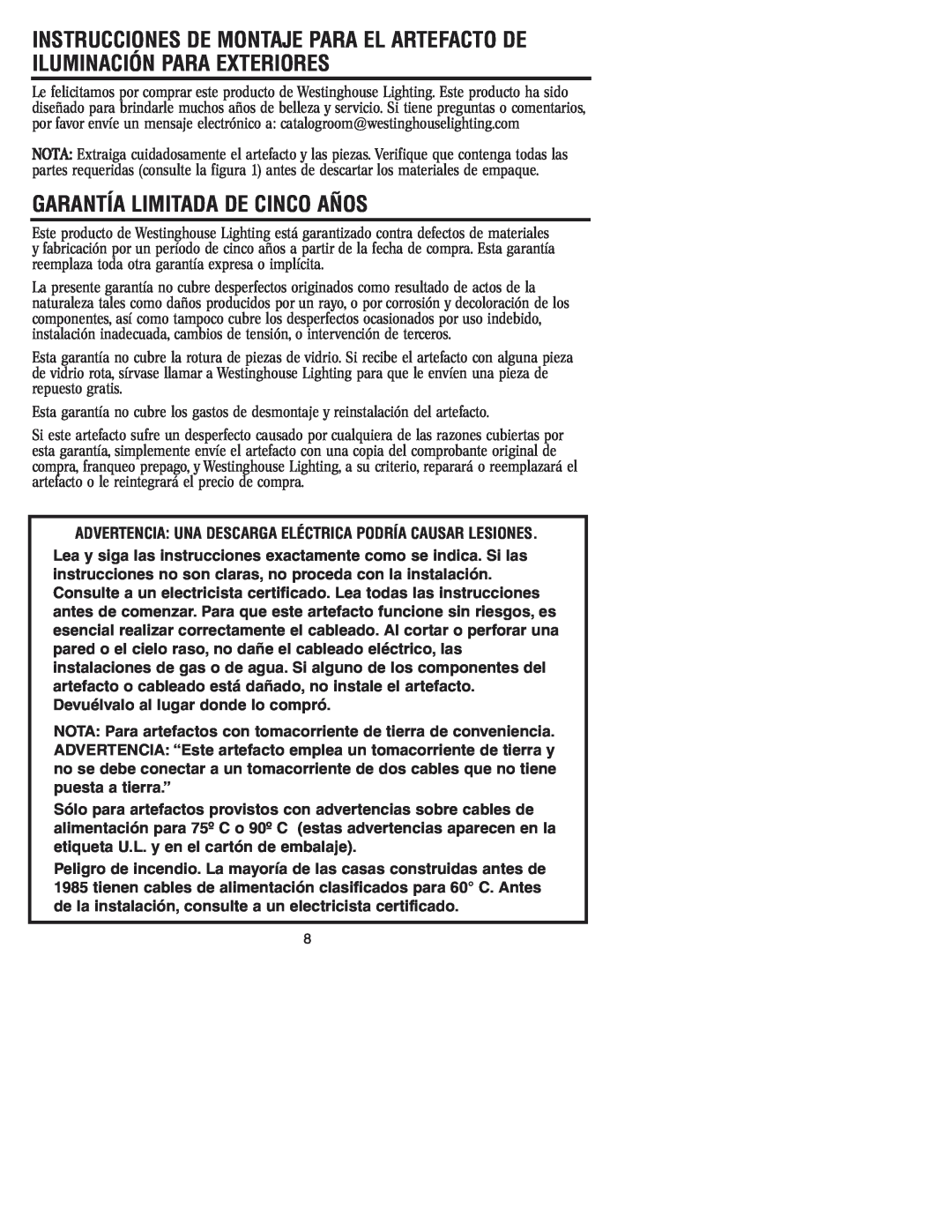 Westinghouse W-032 owner manual Garantía Limitada De Cinco Años 
