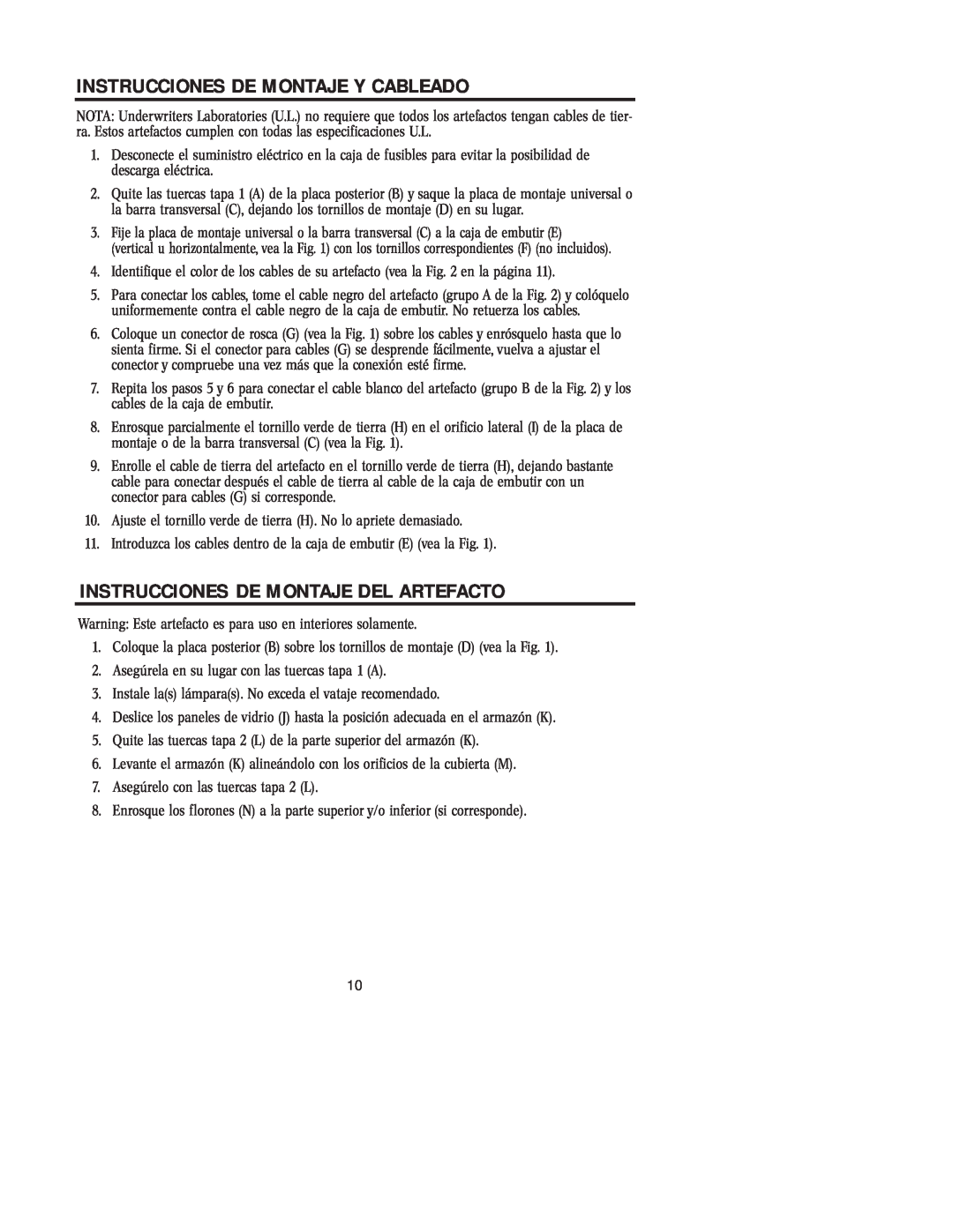 Westinghouse w-038 owner manual Instrucciones De Montaje Y Cableado, Instrucciones De Montaje Del Artefacto 