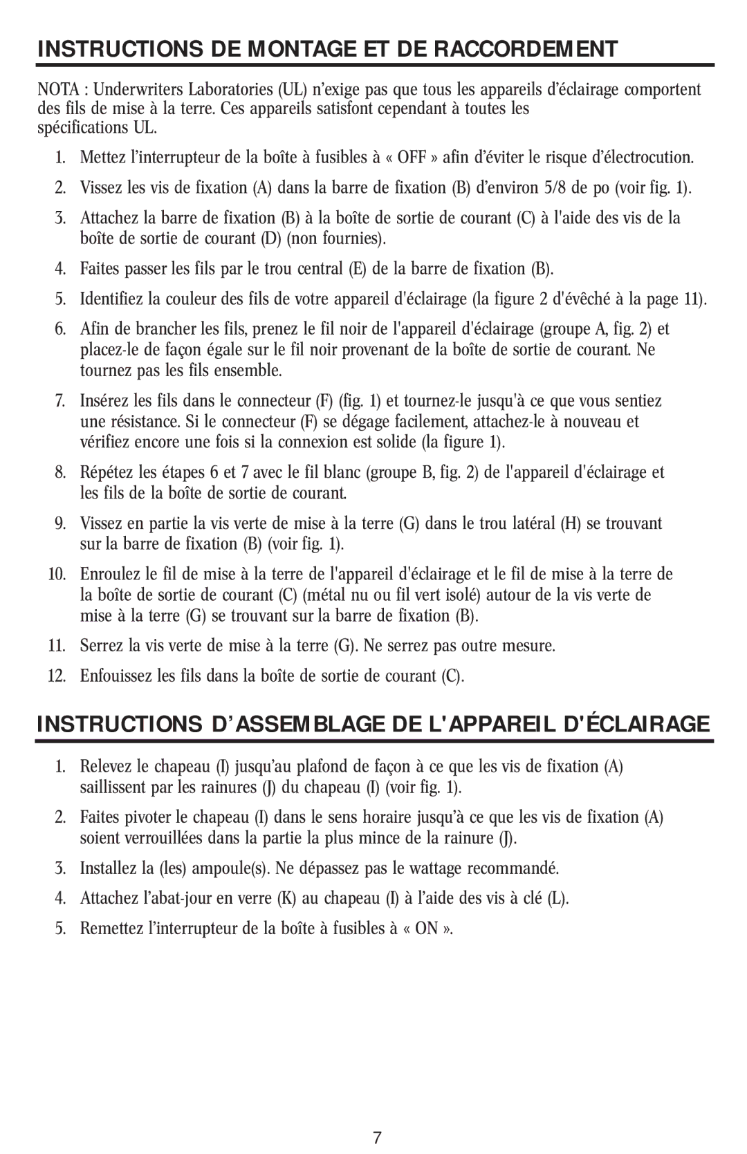 Westinghouse w-040 Instructions DE Montage ET DE Raccordement, Instructions D’ASSEMBLAGE DE Lappareil Déclairage 