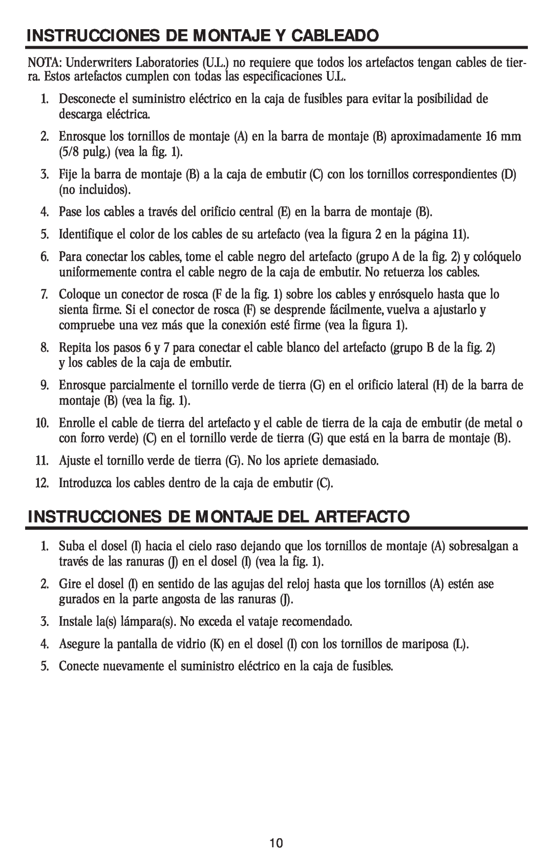 Westinghouse w-040 owner manual Instrucciones De Montaje Y Cableado, Instrucciones De Montaje Del Artefacto 