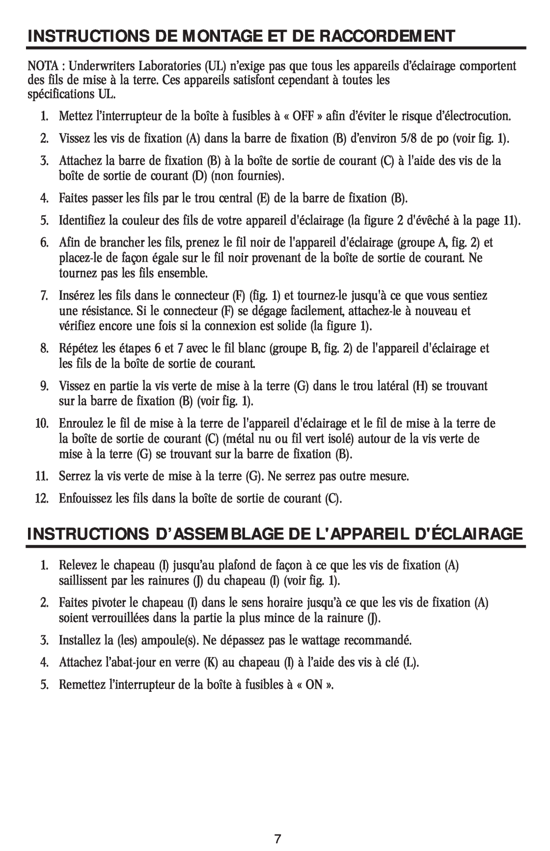 Westinghouse w-040 Instructions D’Assemblage De Lappareil Déclairage, Instructions De Montage Et De Raccordement 