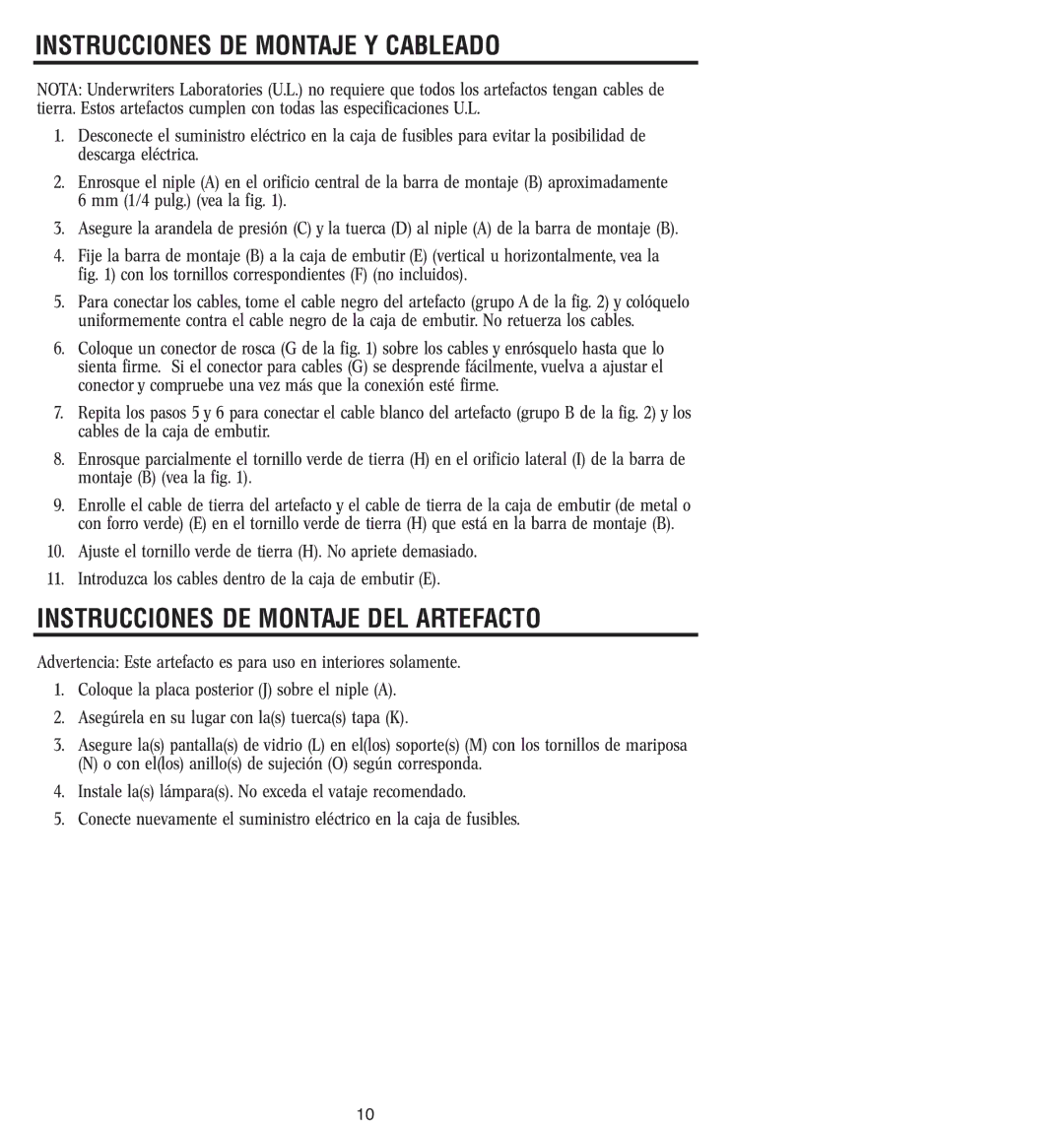 Westinghouse W-045 030404 owner manual Instrucciones DE Montaje Y Cableado, Instrucciones DE Montaje DEL Artefacto 