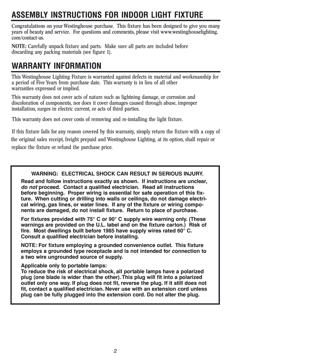 Westinghouse W-045 owner manual Warranty Information 