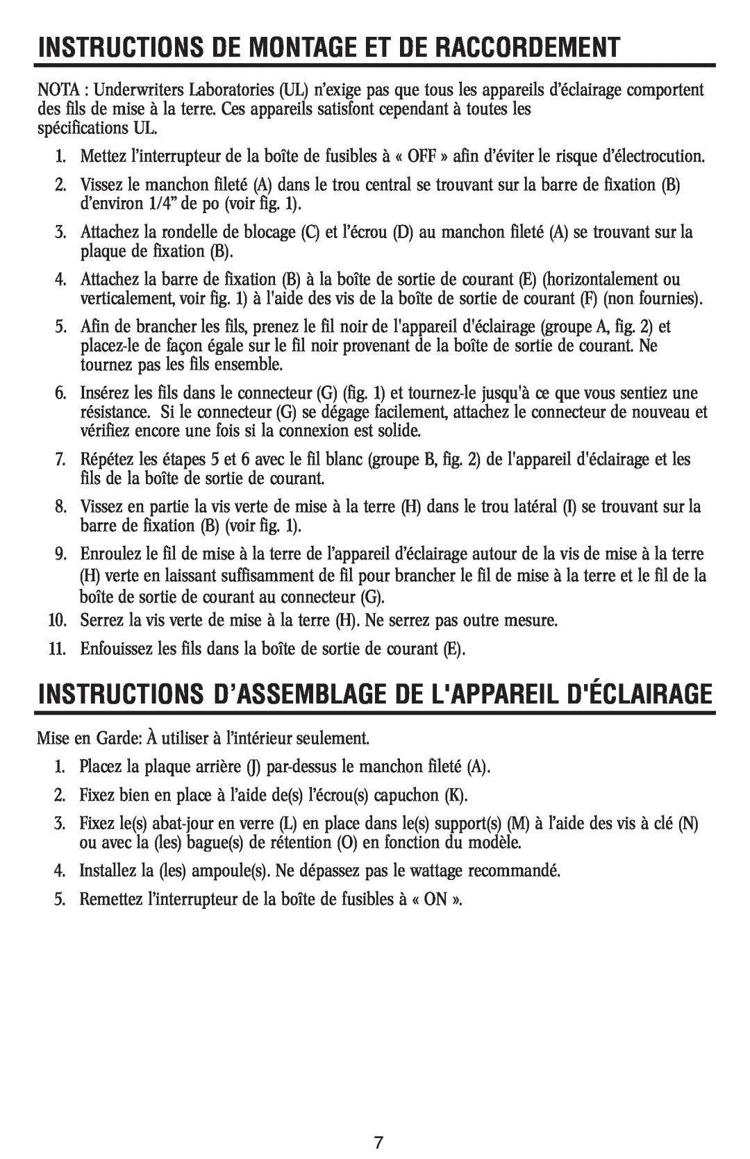 Westinghouse W-045 Instructions D’Assemblage De Lappareil Déclairage, Instructions De Montage Et De Raccordement 
