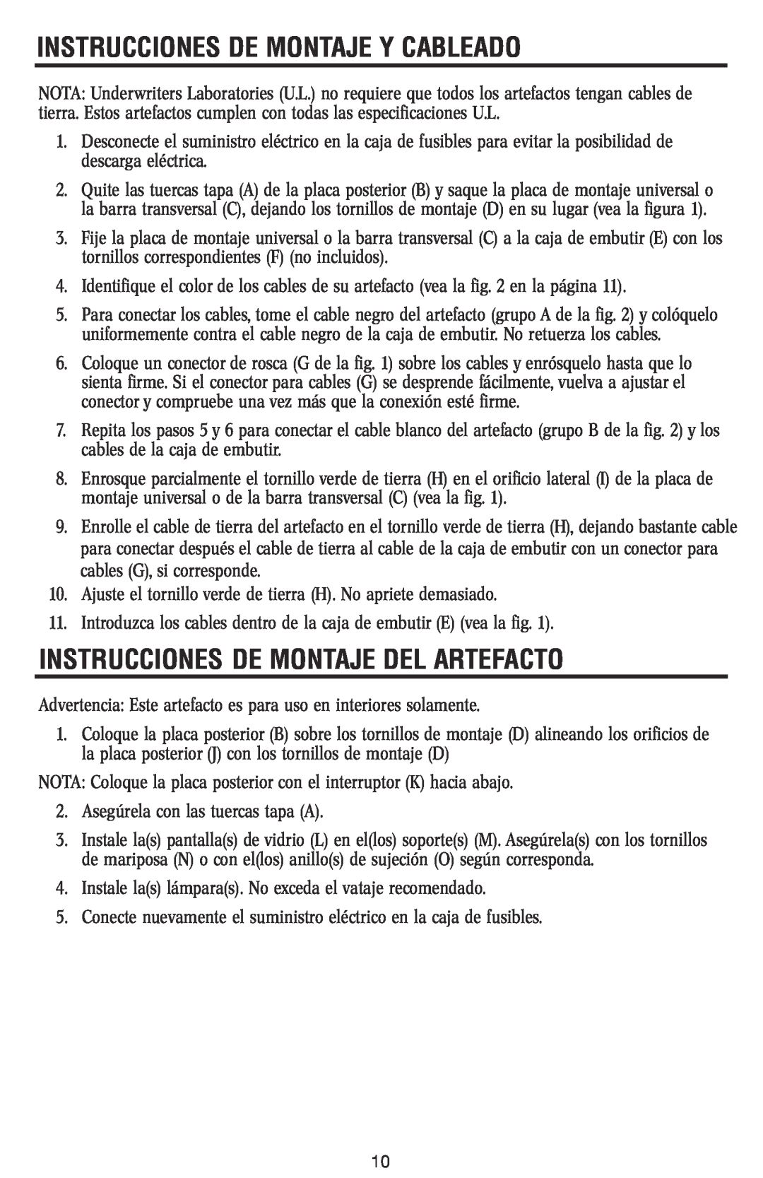 Westinghouse W-048, 60612 owner manual Instrucciones De Montaje Y Cableado, Instrucciones De Montaje Del Artefacto 