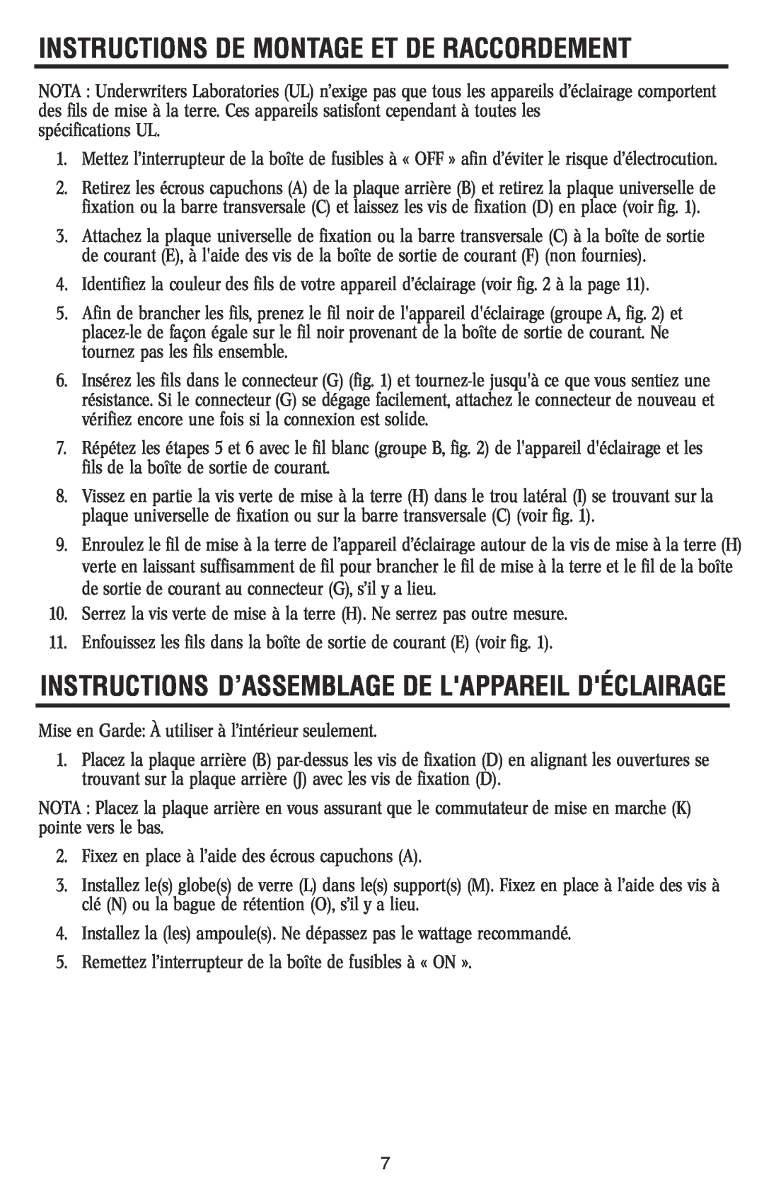 Westinghouse 60612, W-048 Instructions D’Assemblage De Lappareil Déclairage, Instructions De Montage Et De Raccordement 