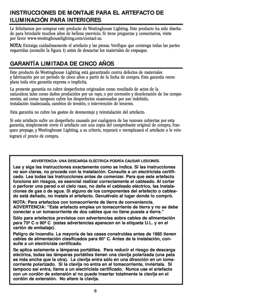 Westinghouse W-048, 60612 owner manual Garantía Limitada De Cinco Años 