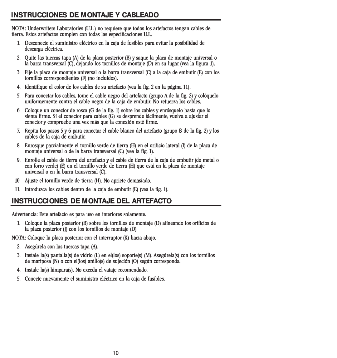 Westinghouse W-048 owner manual Instrucciones De Montaje Y Cableado, Instrucciones De Montaje Del Artefacto 