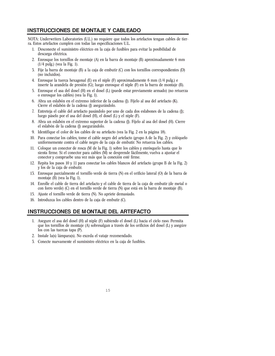 Westinghouse 42204, W-076 owner manual Instrucciones DE Montaje Y Cableado, Instrucciones DE Montaje DEL Artefacto 