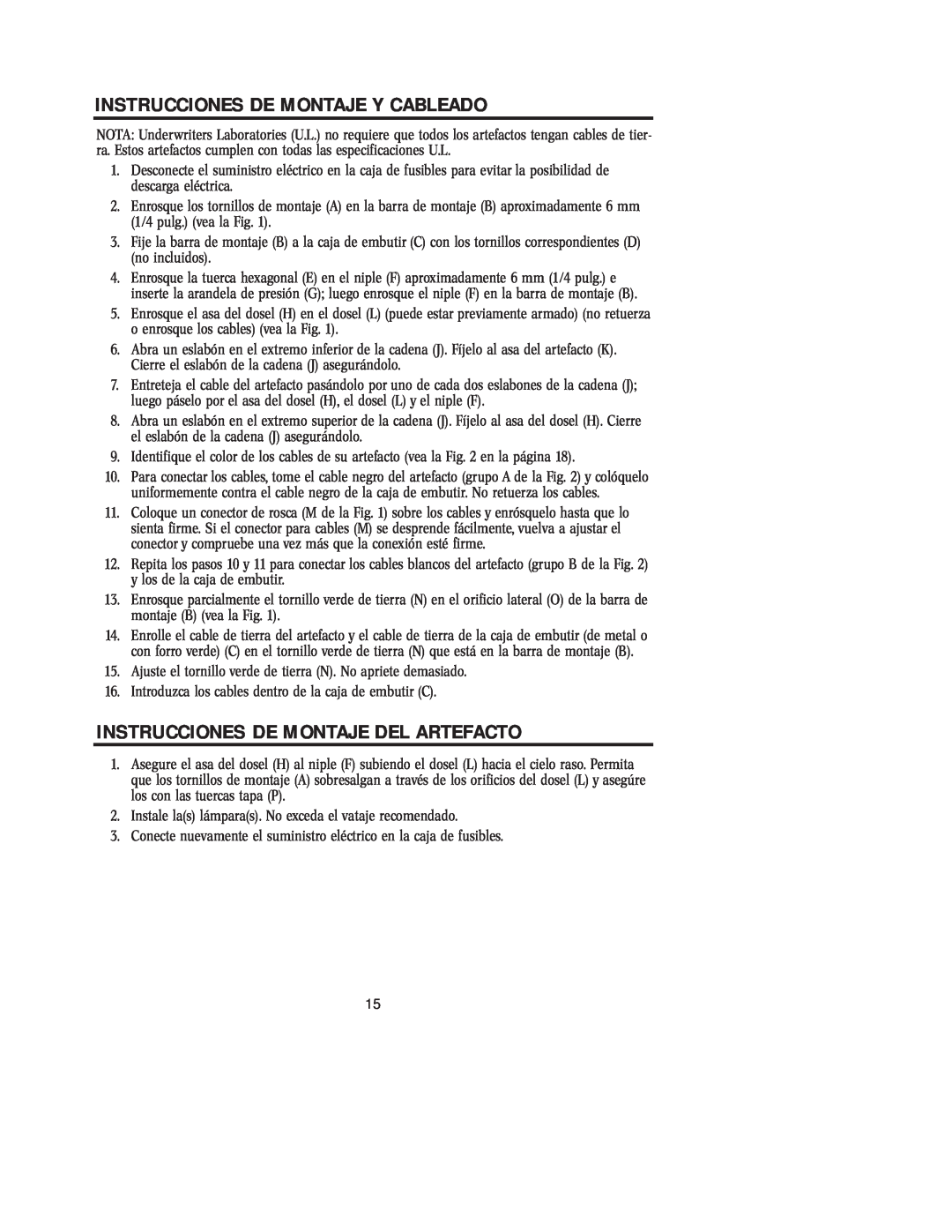 Westinghouse 42204, W-076 owner manual Instrucciones De Montaje Y Cableado, Instrucciones De Montaje Del Artefacto 