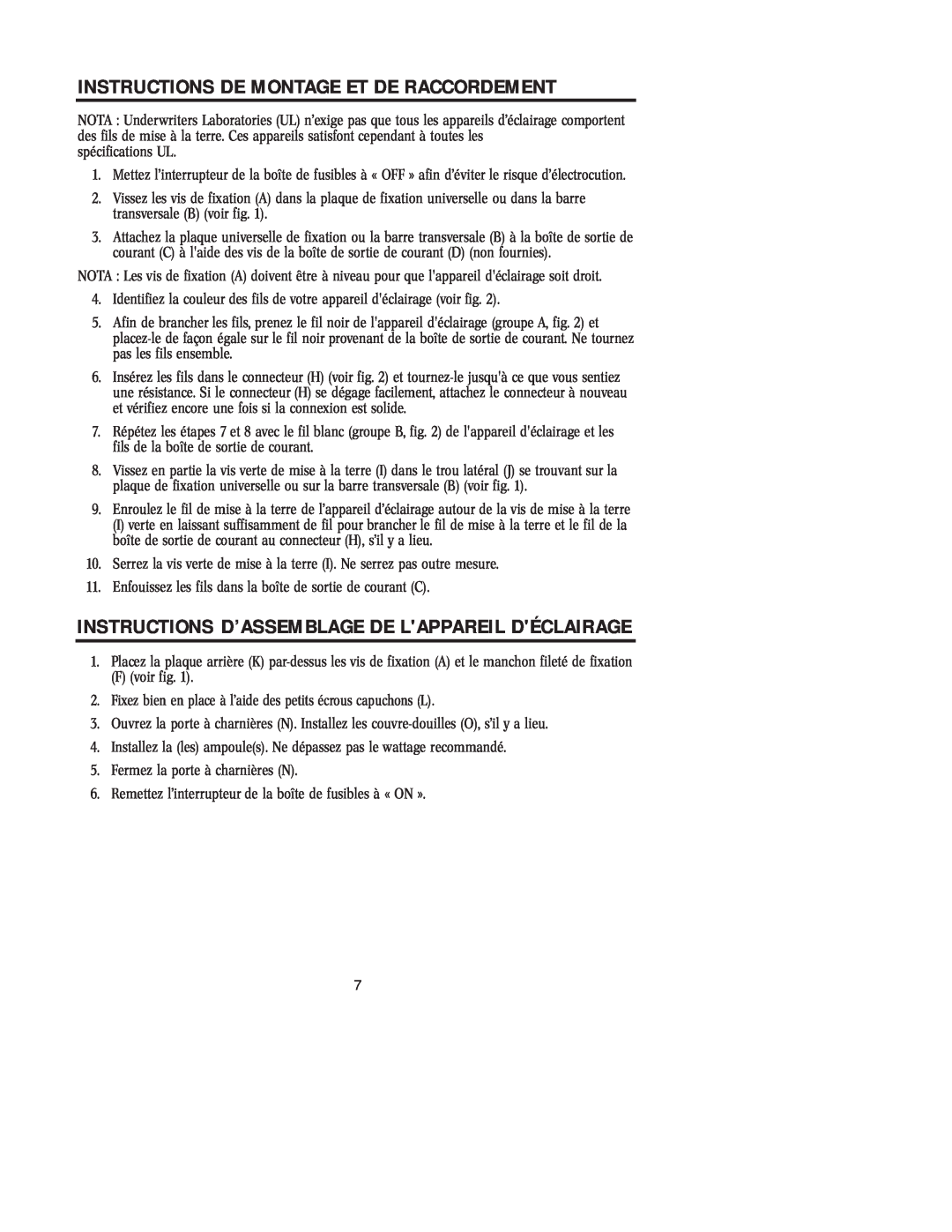 Westinghouse W-125 Instructions D’Assemblage De Lappareil Déclairage, Instructions De Montage Et De Raccordement 