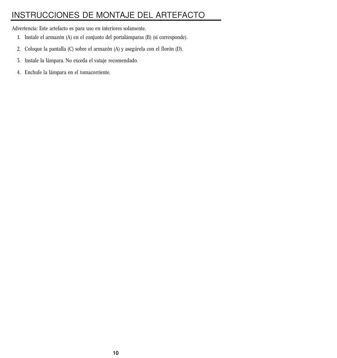 Westinghouse W-128 owner manual Instrucciones DE Montaje DEL Artefacto 