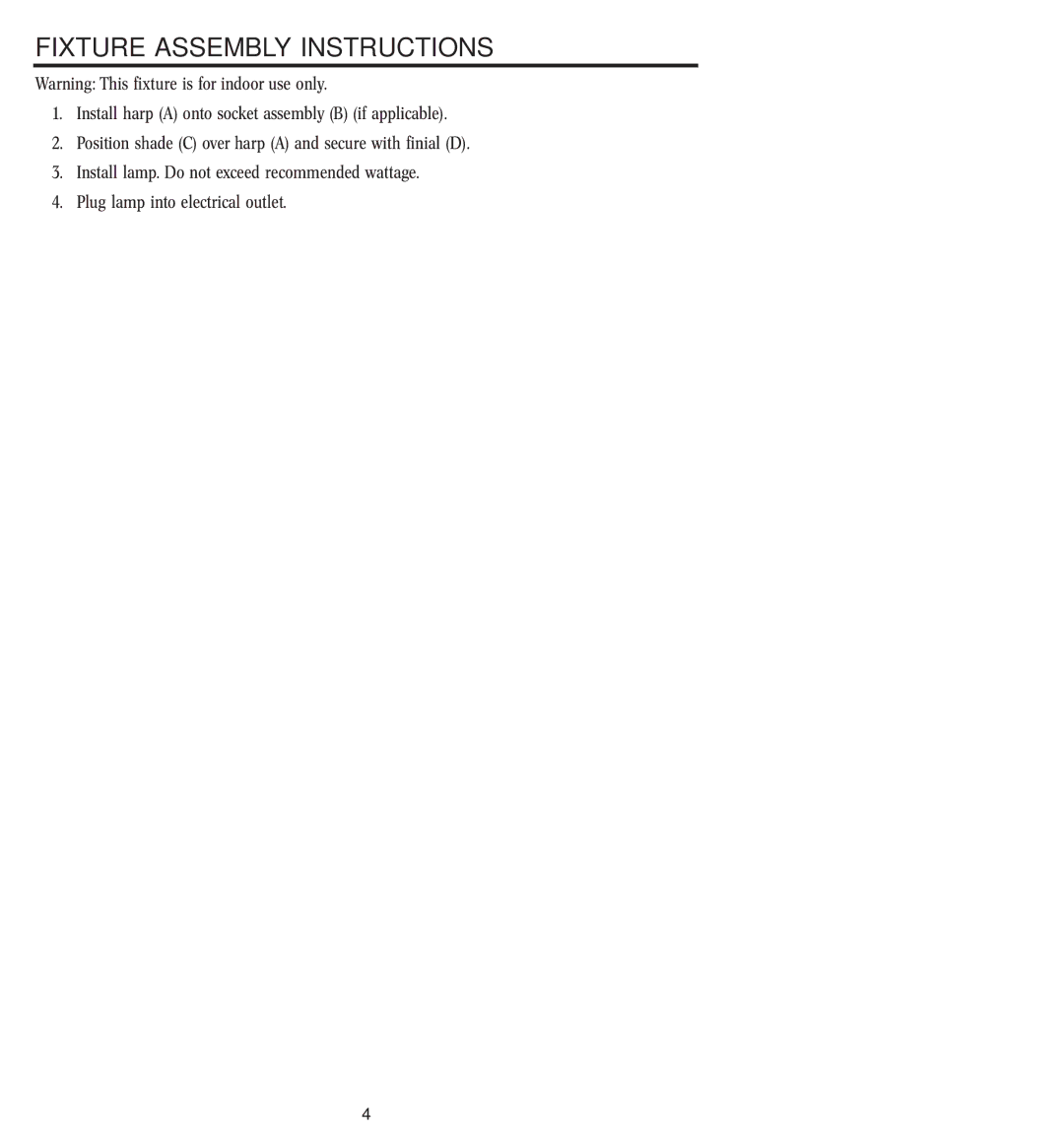 Westinghouse W-128 owner manual Fixture Assembly Instructions 