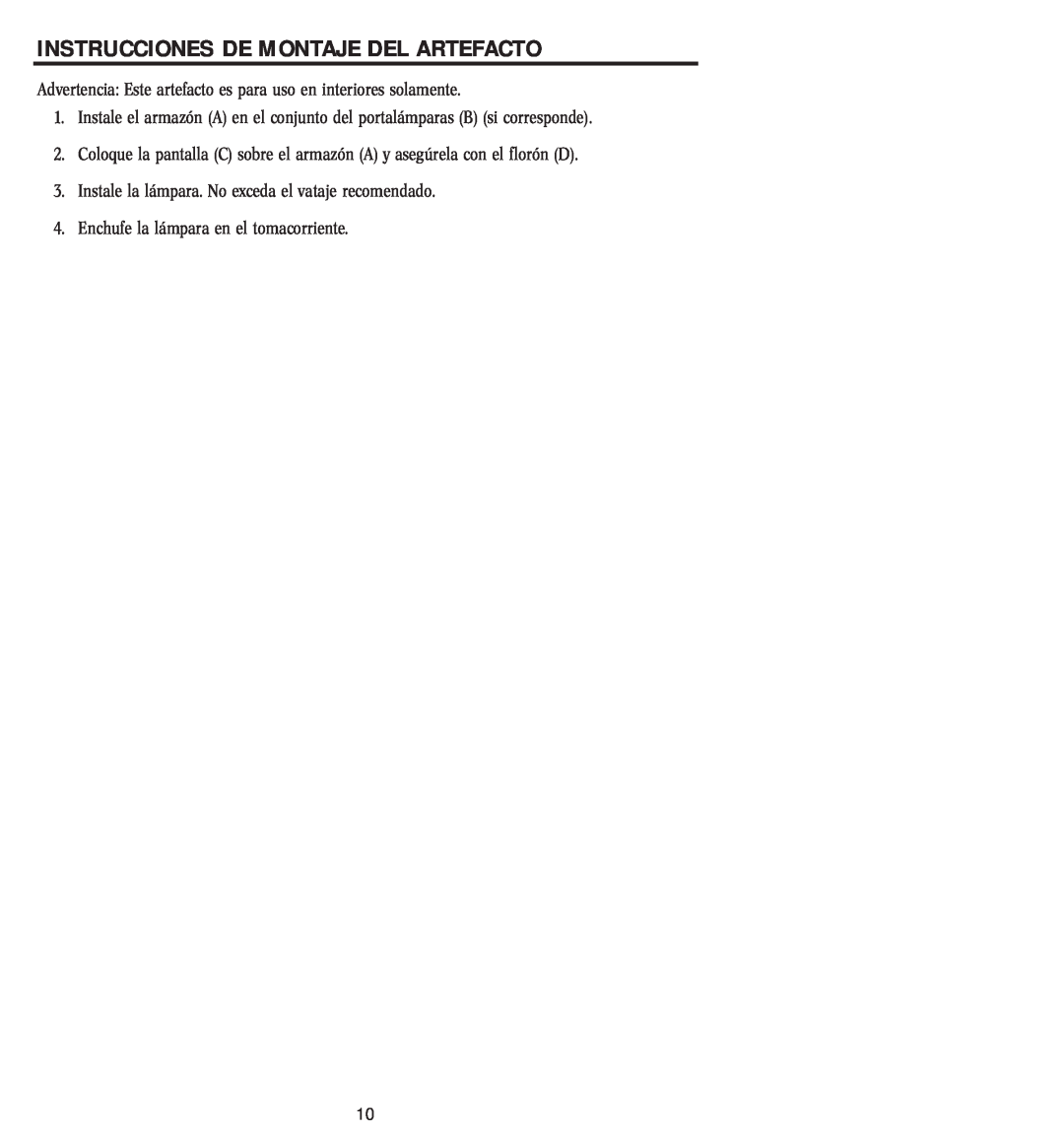 Westinghouse W-128 owner manual Instrucciones De Montaje Del Artefacto 