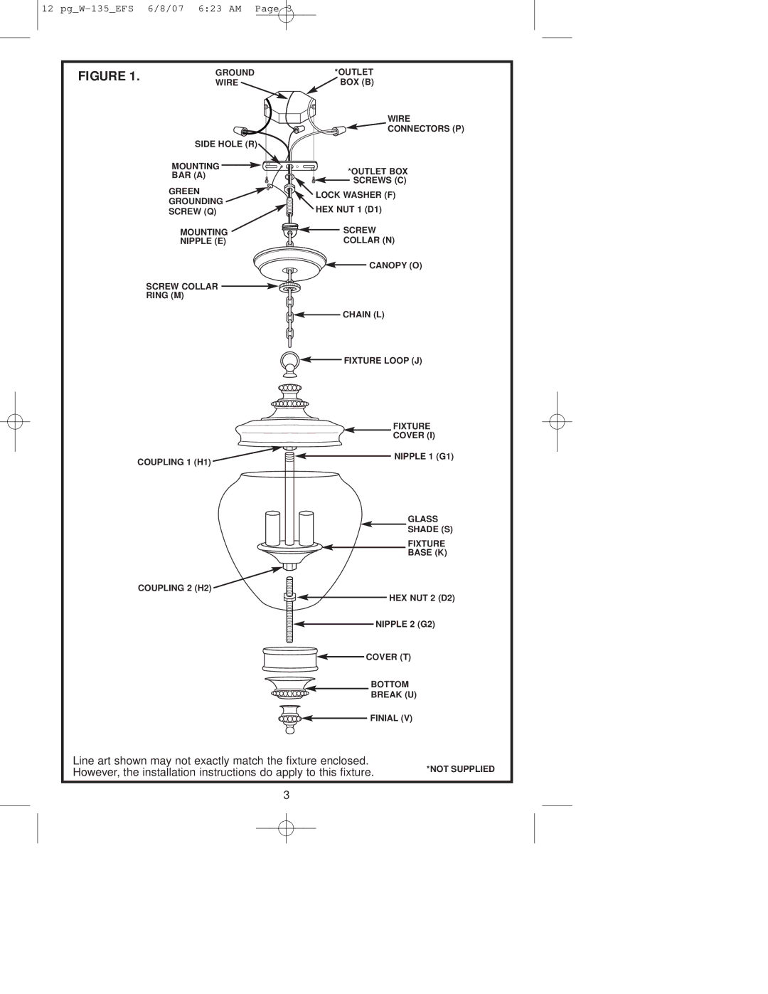 Westinghouse W-135 owner manual Line art shown may not exactly match the fixture enclosed 