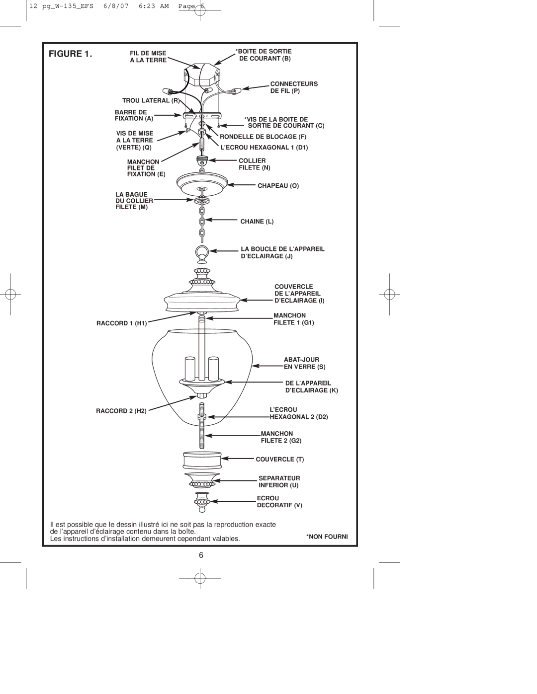 Westinghouse W-135 owner manual De l’appareil d’éclairage contenu dans la boîte 