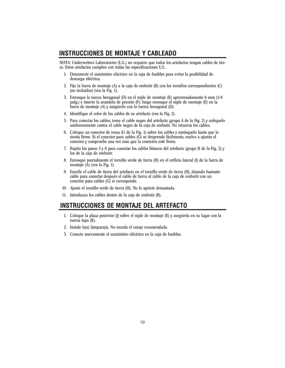 Westinghouse w-143 owner manual Instrucciones DE Montaje Y Cableado, Instrucciones DE Montaje DEL Artefacto 