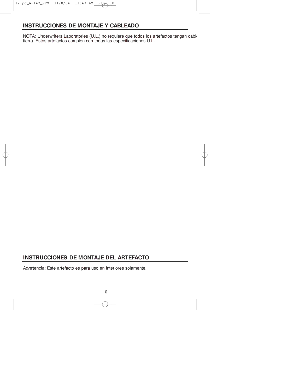 Westinghouse W-147 owner manual Instrucciones DE Montaje Y Cableado, Instrucciones DE Montaje DEL Artefacto 