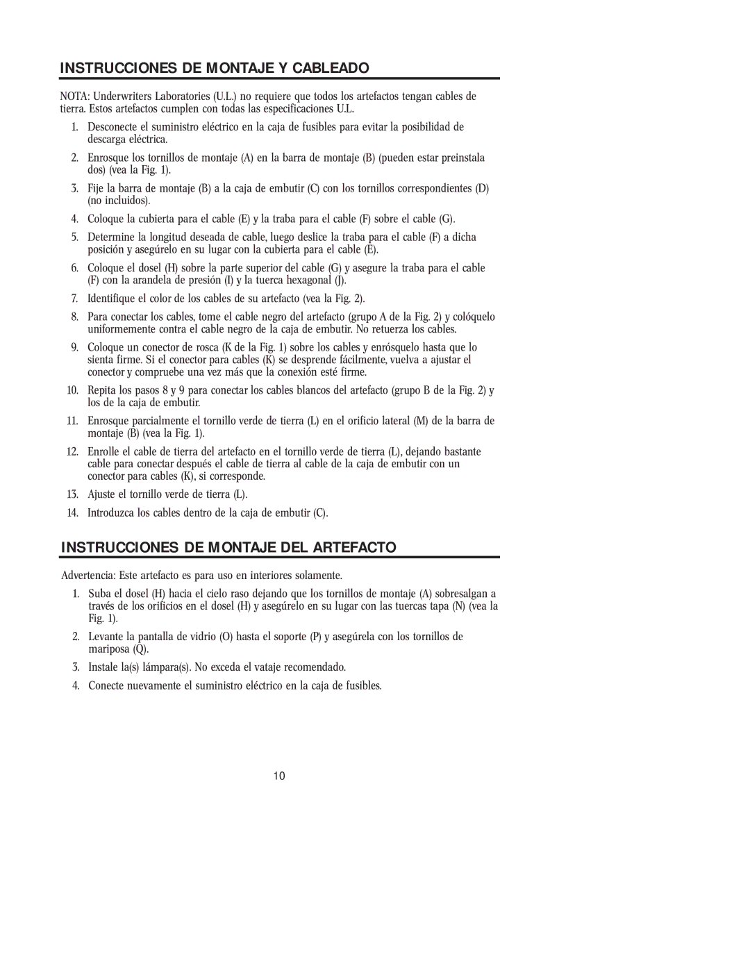 Westinghouse W-157 101404 owner manual Instrucciones DE Montaje Y Cableado, Instrucciones DE Montaje DEL Artefacto 