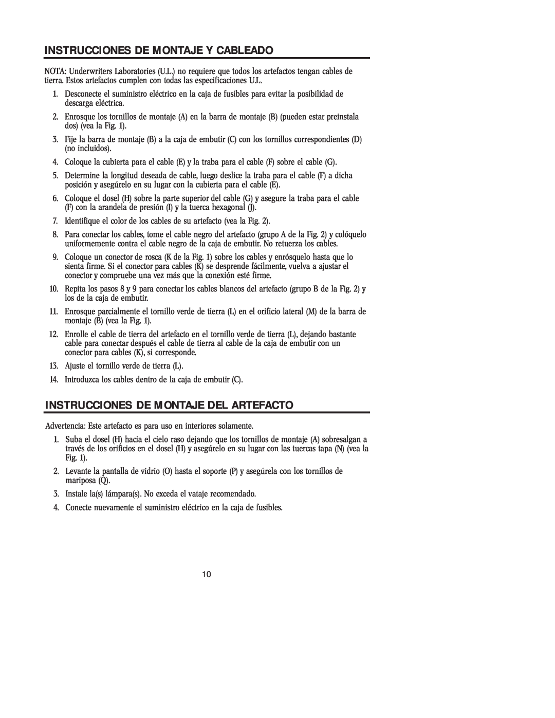 Westinghouse W-157 101404 owner manual Instrucciones De Montaje Y Cableado, Instrucciones De Montaje Del Artefacto 