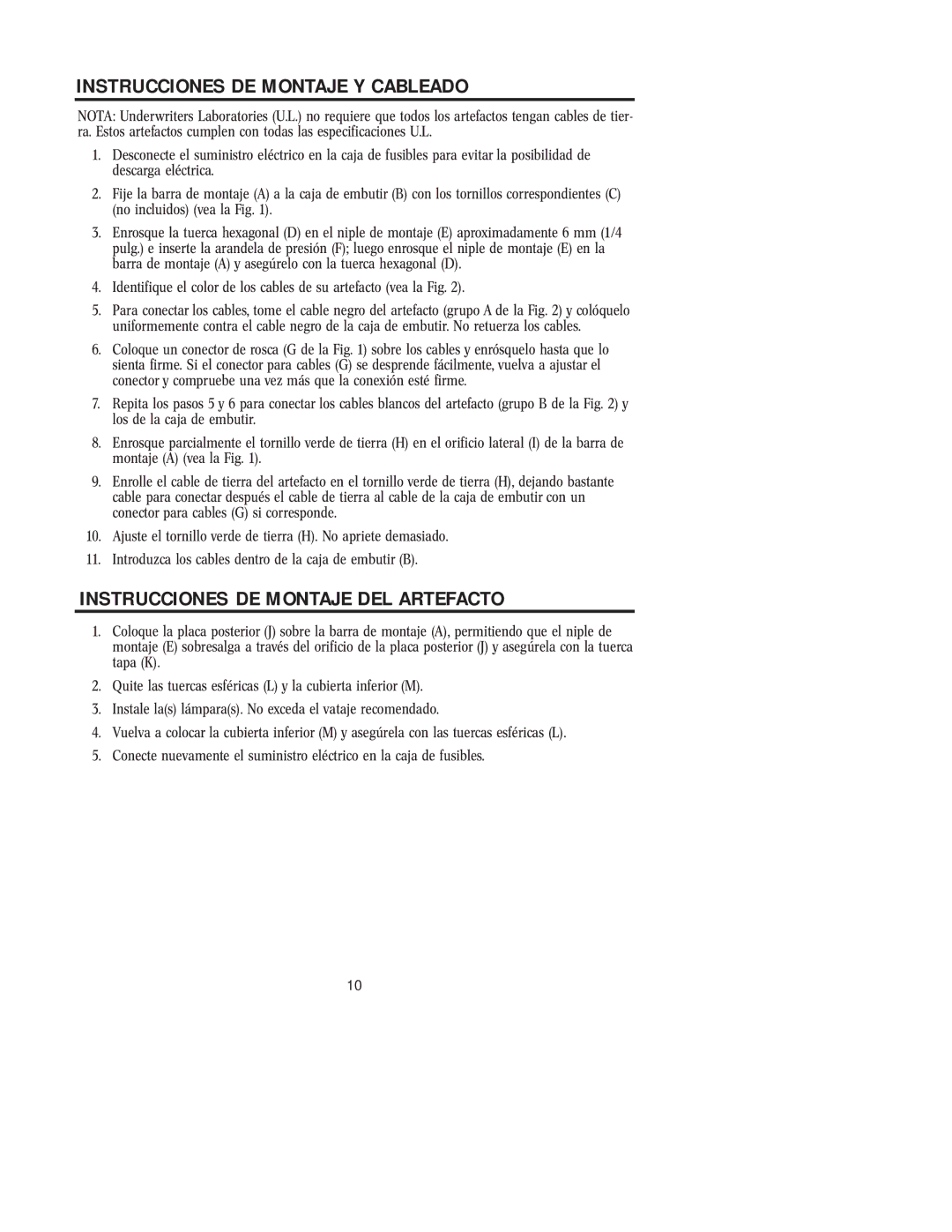 Westinghouse W-181 owner manual Instrucciones DE Montaje Y Cableado, Instrucciones DE Montaje DEL Artefacto 