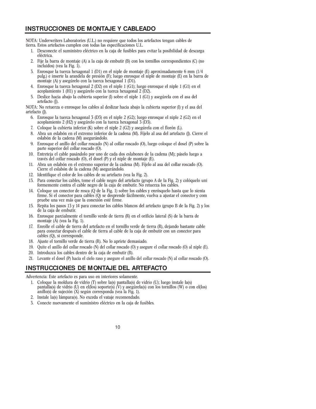 Westinghouse W-194, 31705 owner manual Instrucciones DE Montaje Y Cableado, Instrucciones DE Montaje DEL Artefacto 